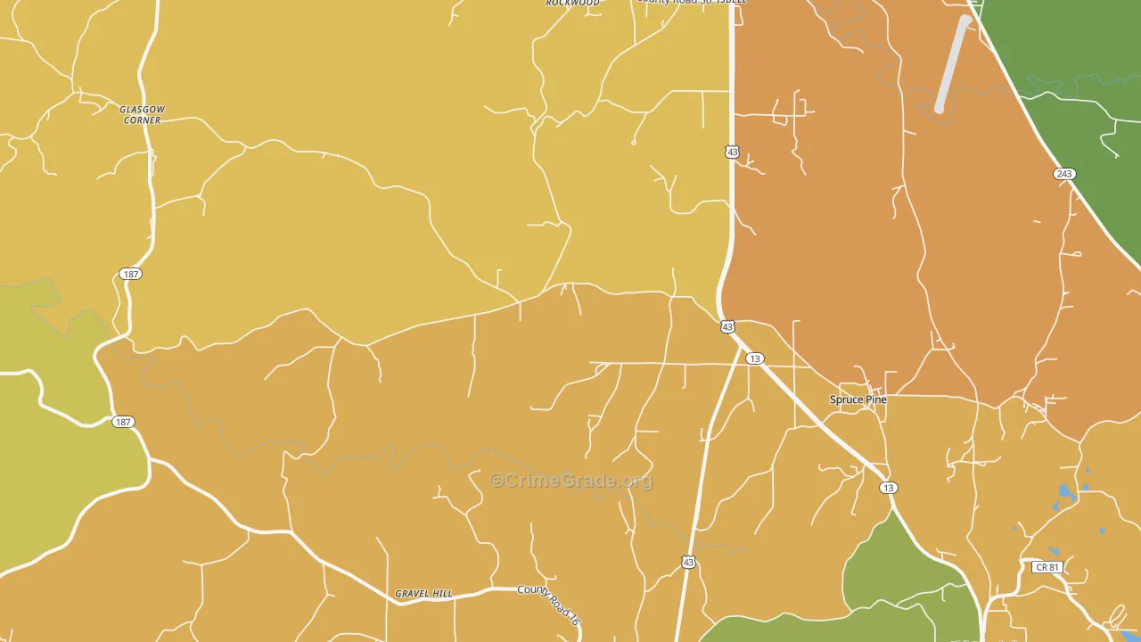 Spruce Pine, AL Map of Murder Rates