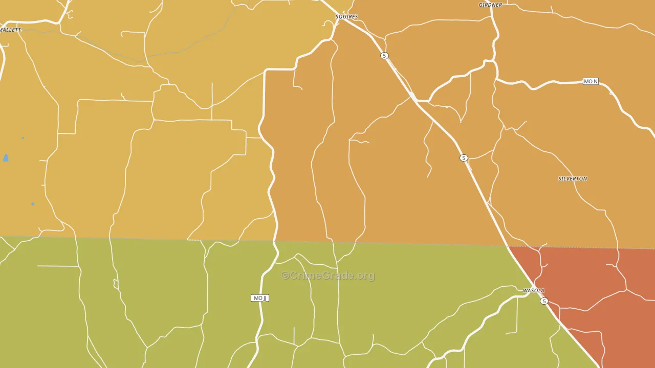 Squires, MO Map of Murder Rates