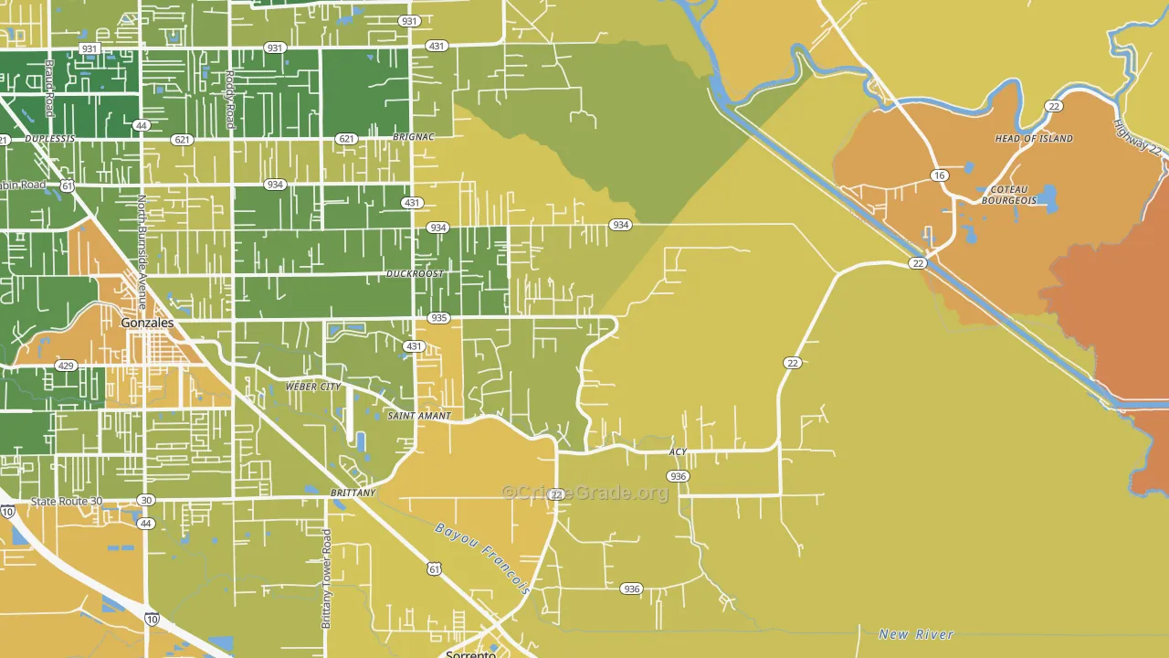 St. Amant, LA Map of Murder Rates