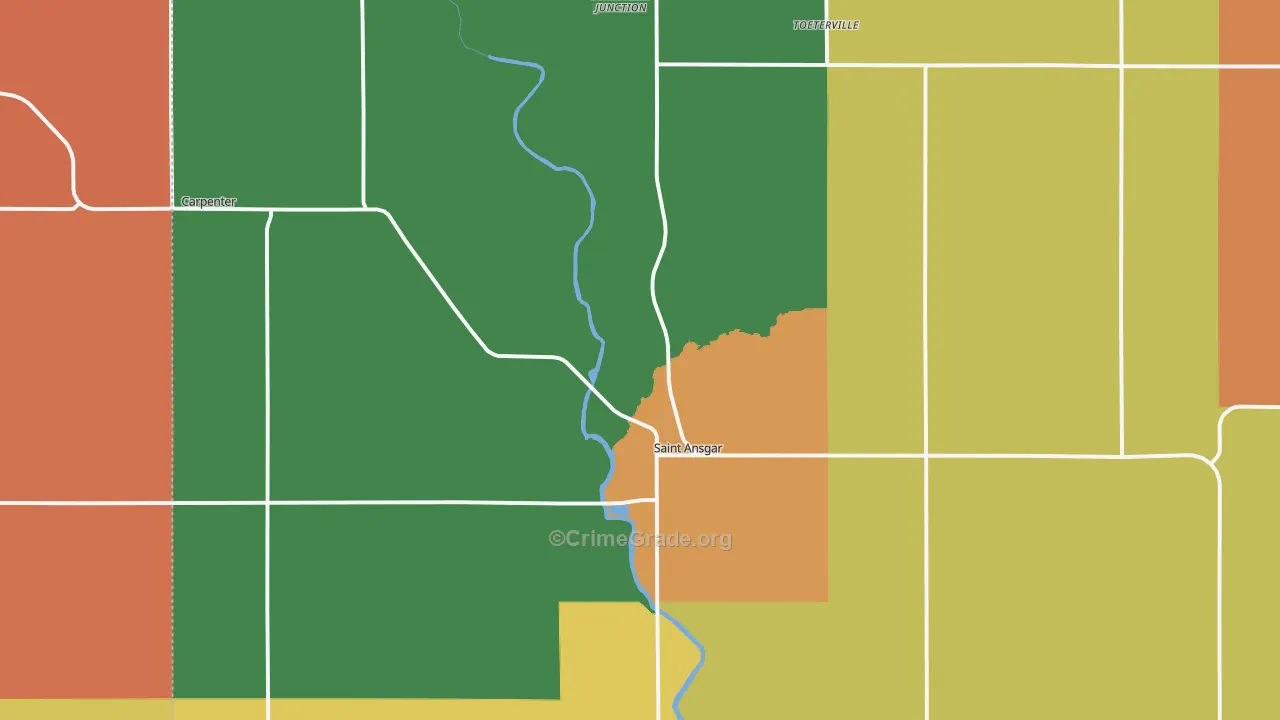 St. Ansgar, IA Map of Murder Rates