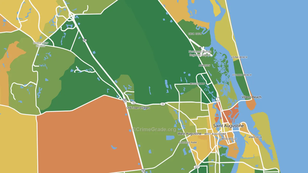 St. Augustine, FL Map of Murder Rates