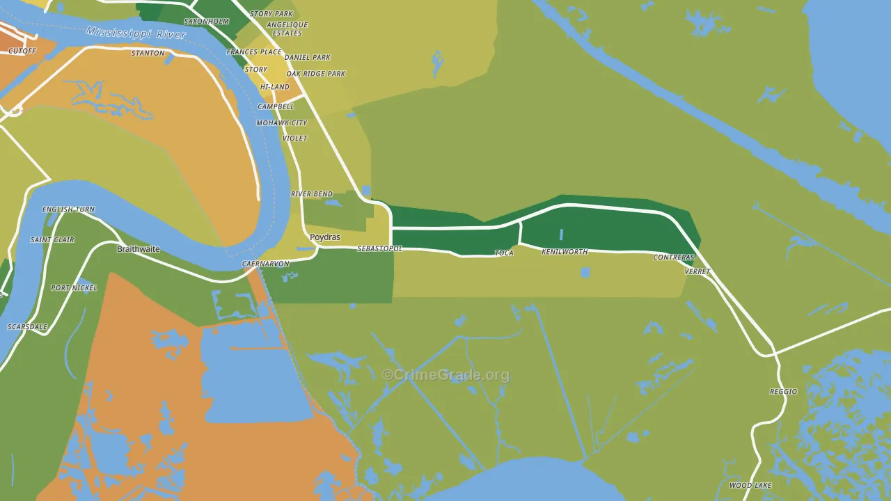 St. Bernard, LA Map of Murder Rates