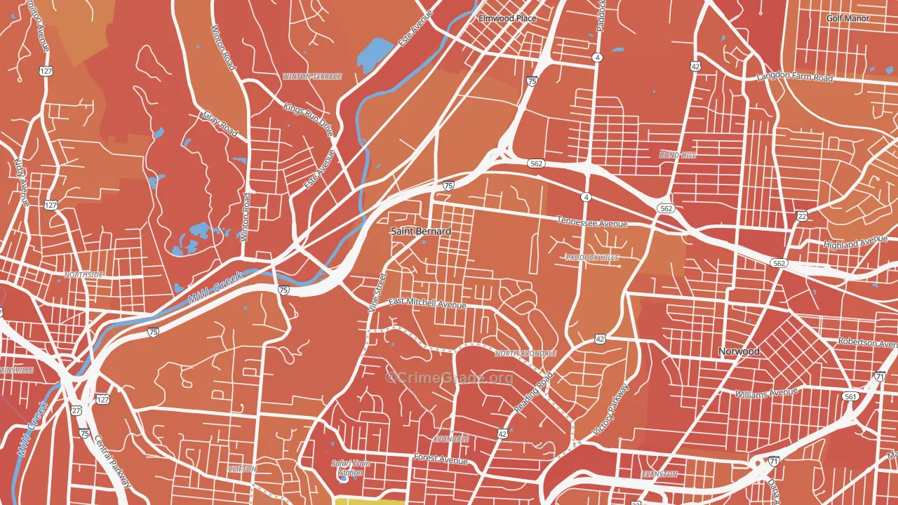 St. Bernard, OH Map of Murder Rates