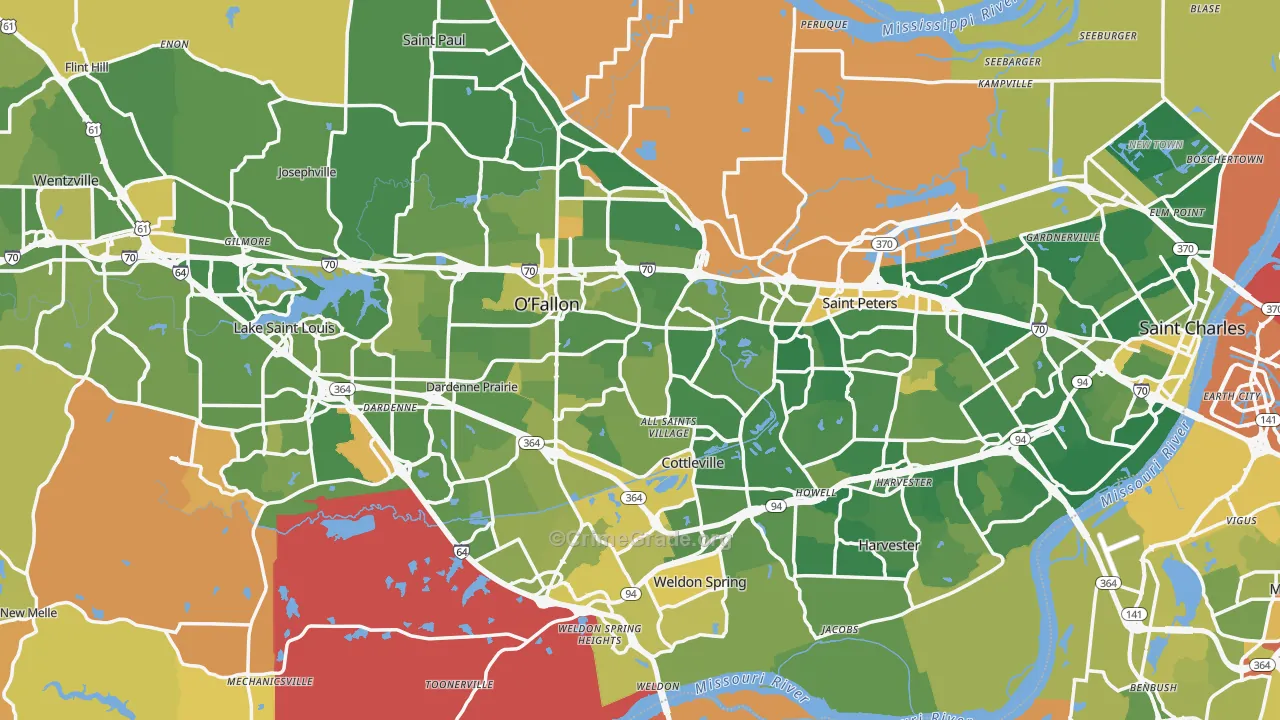 St. Charles County, MO Map of Murder Rates