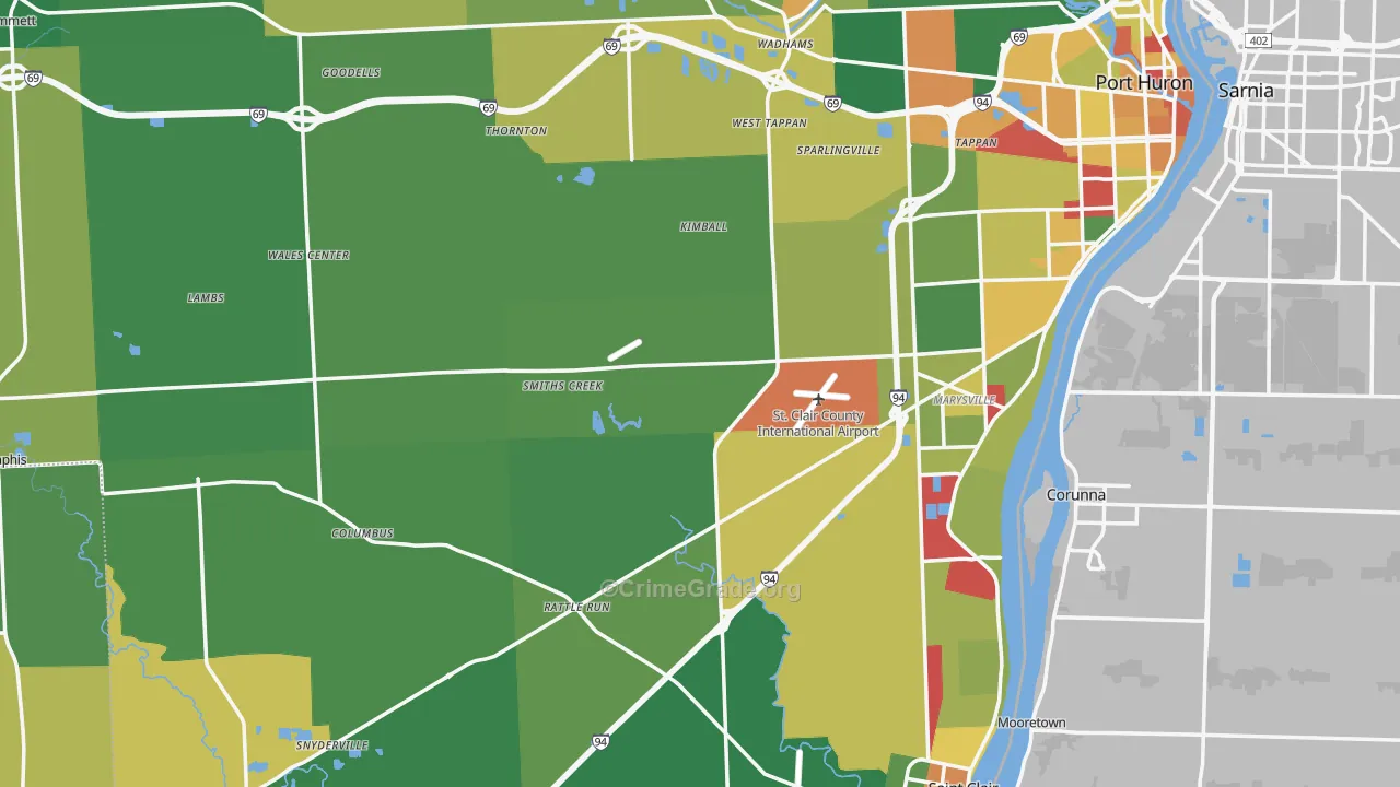 St. Clair County, MI Map of Murder Rates