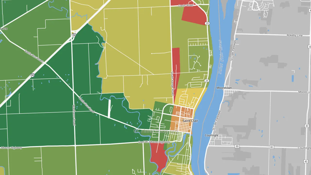 St. Clair, MI Map of Murder Rates