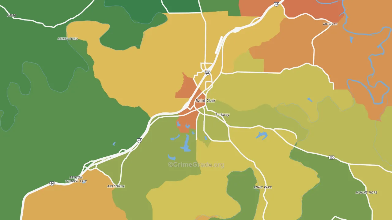 St. Clair, MO Map of Murder Rates