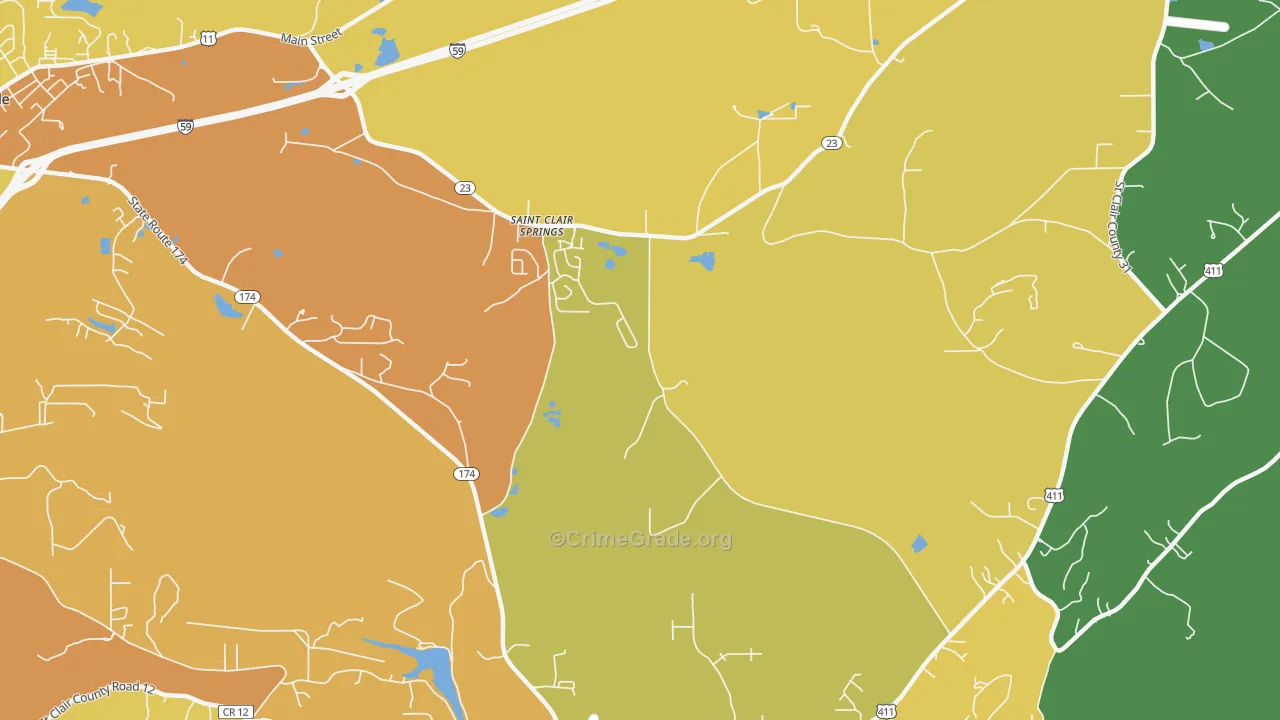 St. Clair Springs, AL Map of Murder Rates