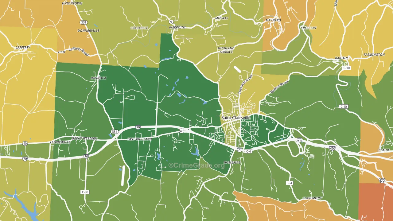 St. Clairsville, OH Map of Murder Rates