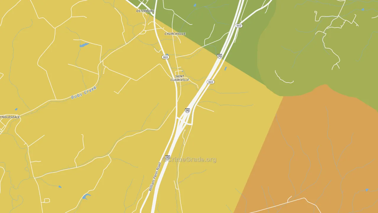 St. Clairsville, PA Map of Murder Rates