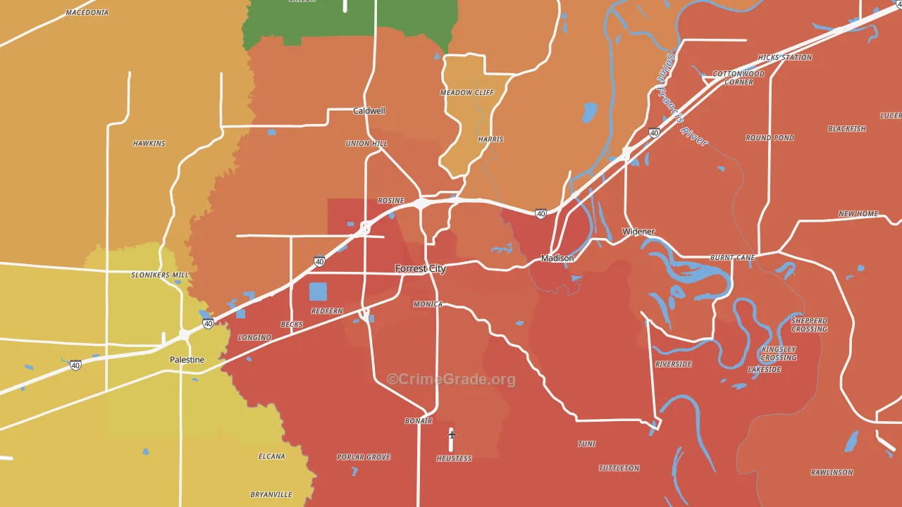 St. Francis County, AR Map of Murder Rates
