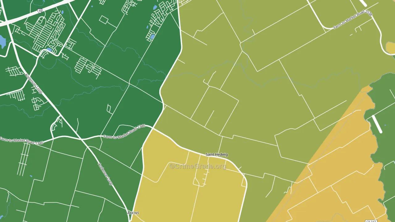 St. Hedwig, TX Map of Murder Rates
