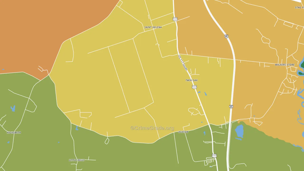 St. Helena, NC Map of Murder Rates