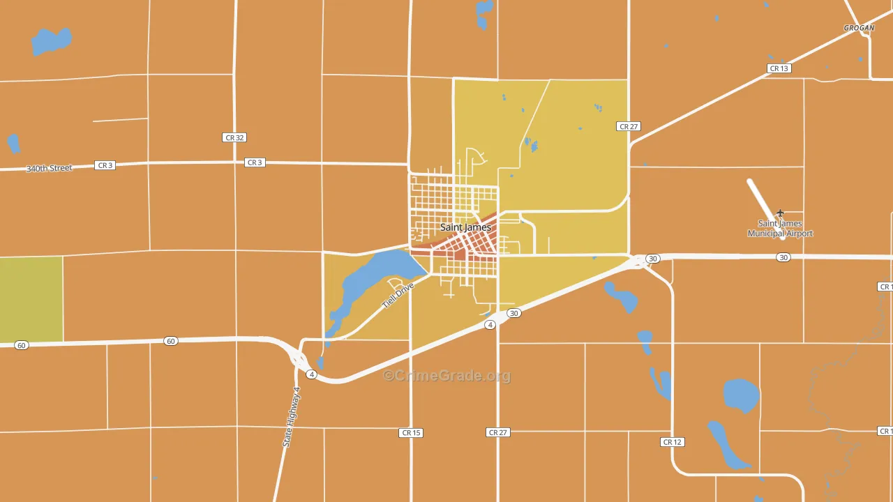 St. James, MN Map of Murder Rates