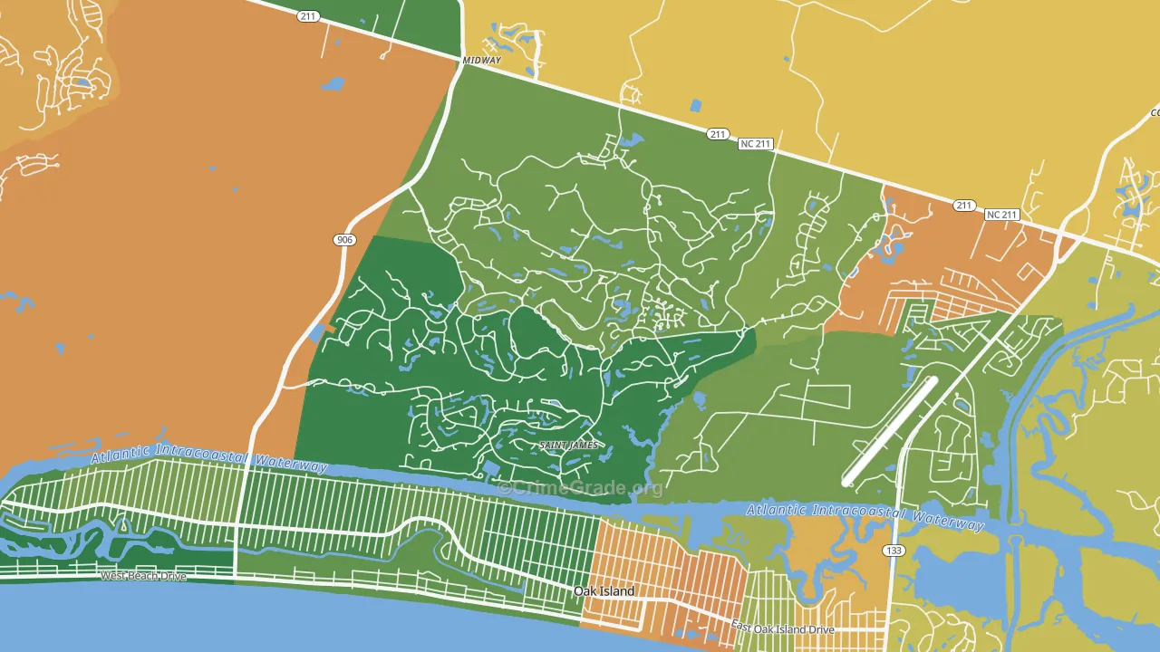 St. James, NC Map of Murder Rates