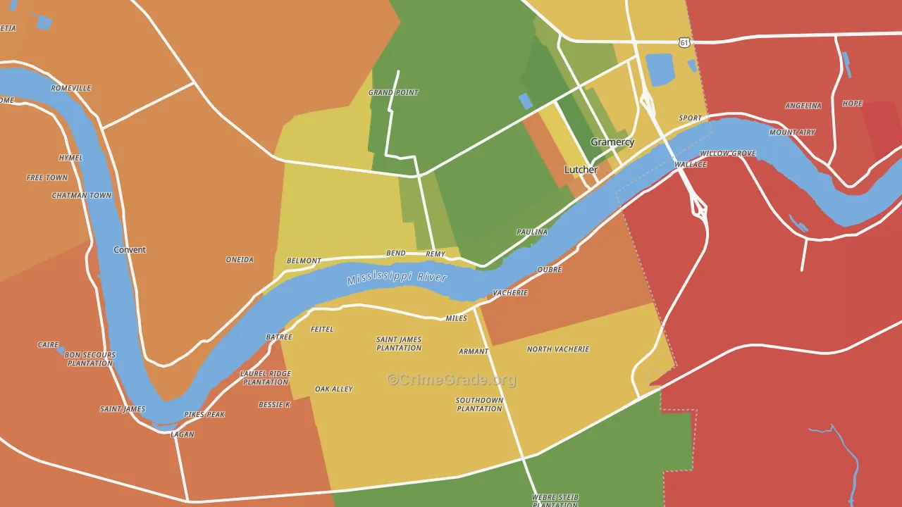St. James Parish, LA Map of Murder Rates