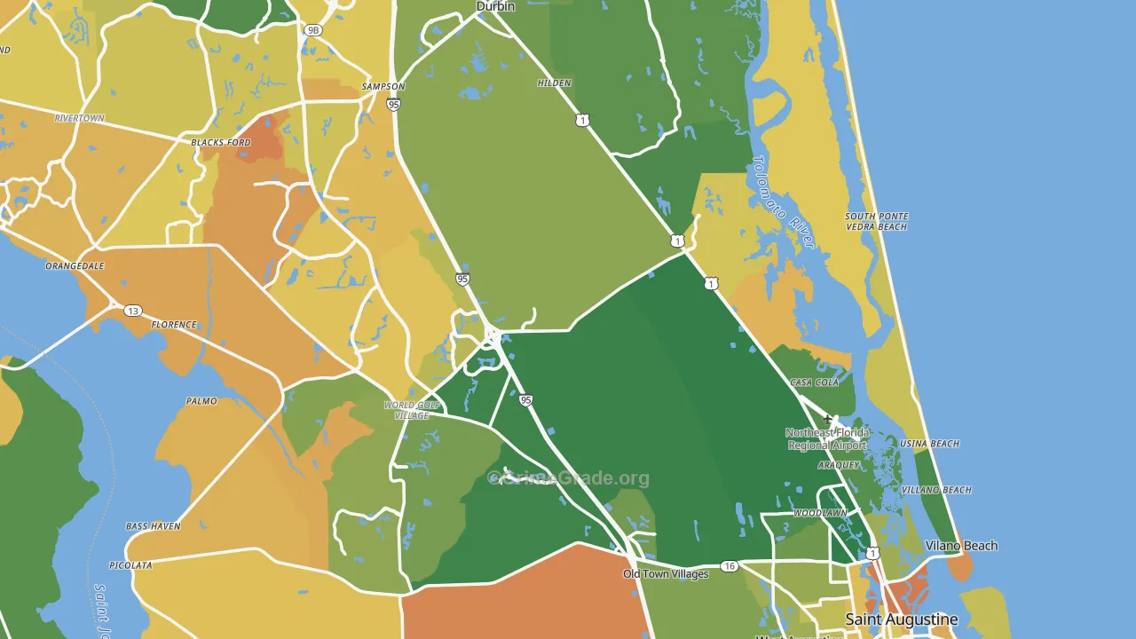 St. Johns County, FL Map of Murder Rates