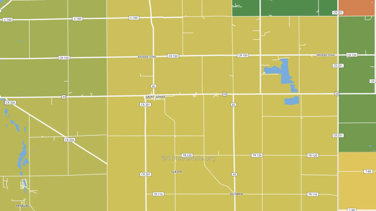 St. Johns, OH Map of Murder Rates