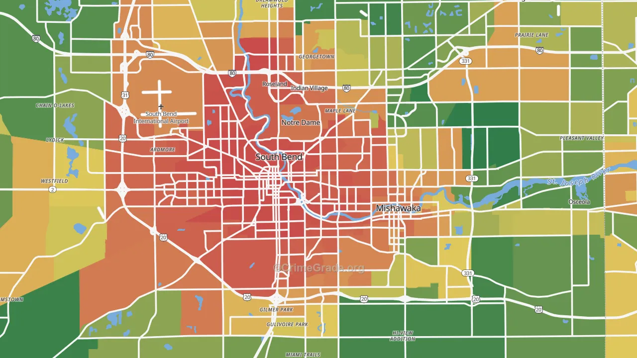 St. Joseph County, IN Map of Murder Rates