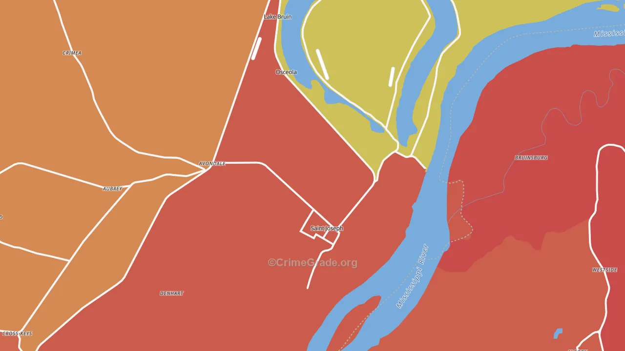 St. Joseph, LA Map of Murder Rates