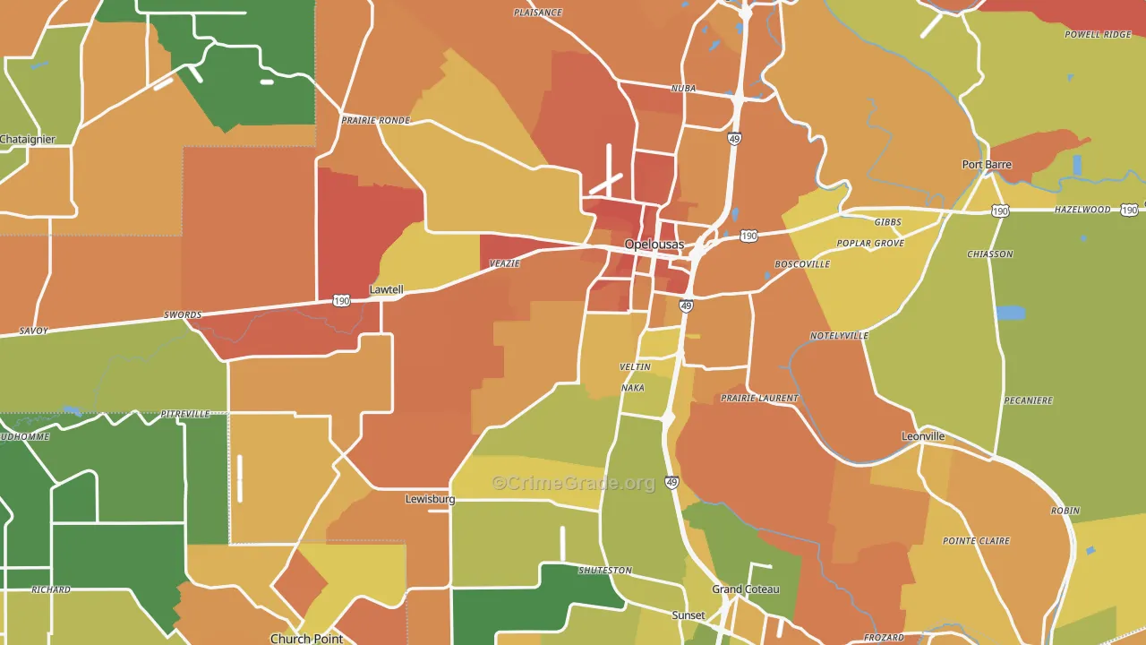 St. Landry Parish, LA Map of Murder Rates