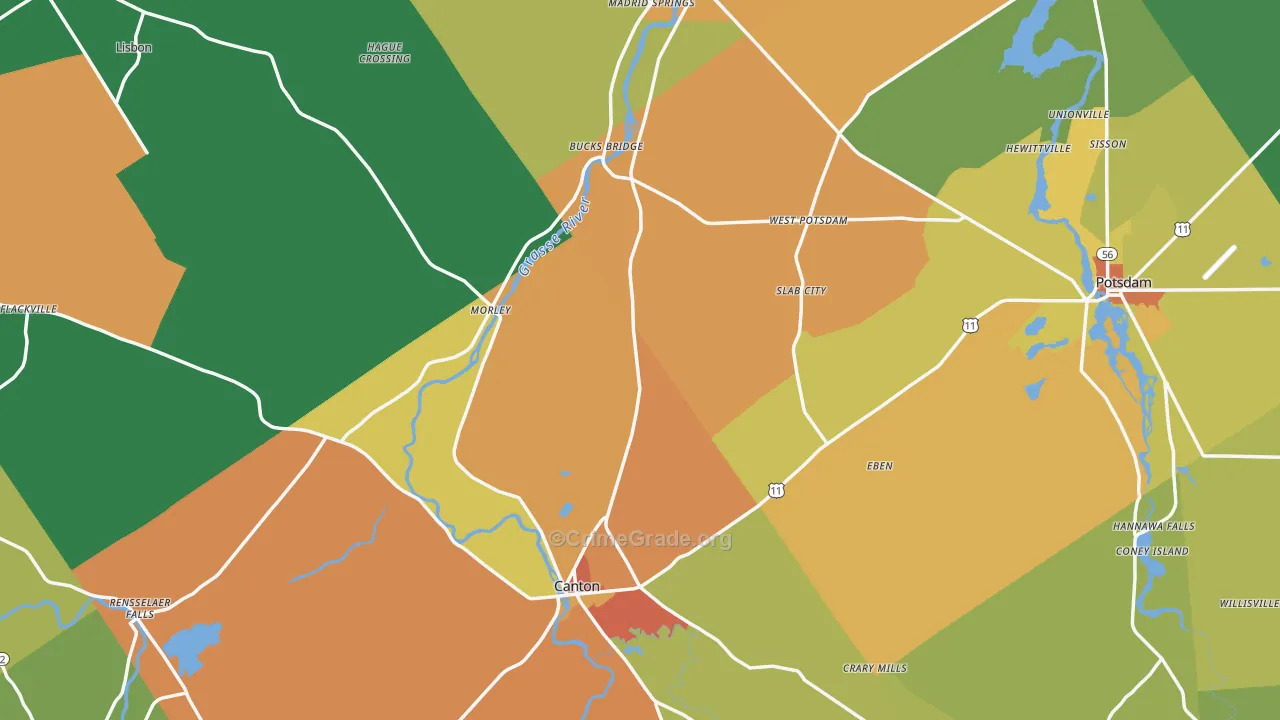 St. Lawrence County, NY Map of Murder Rates