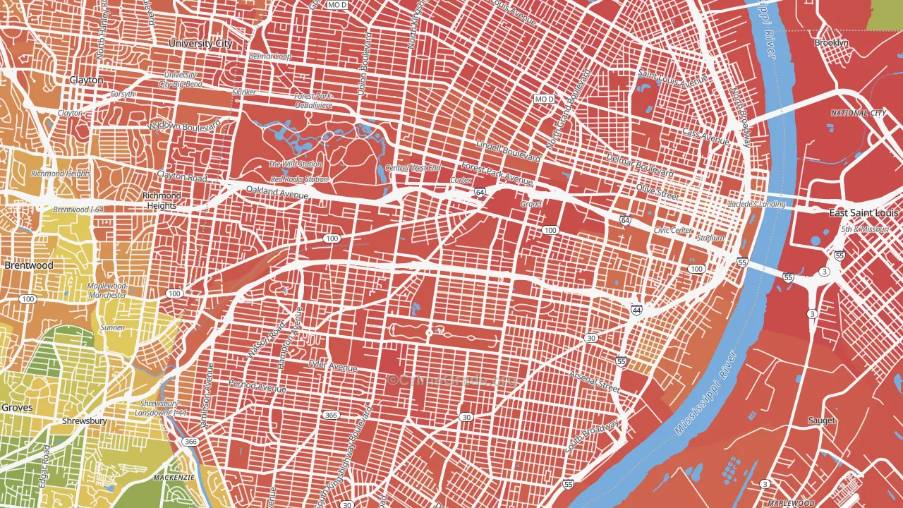 St. Louis City, MO Map of Murder Rates