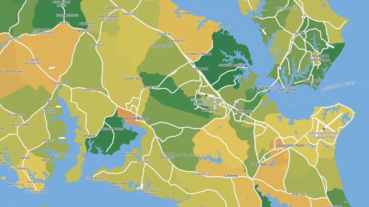 St. Mary's County, MD Map of Murder Rates