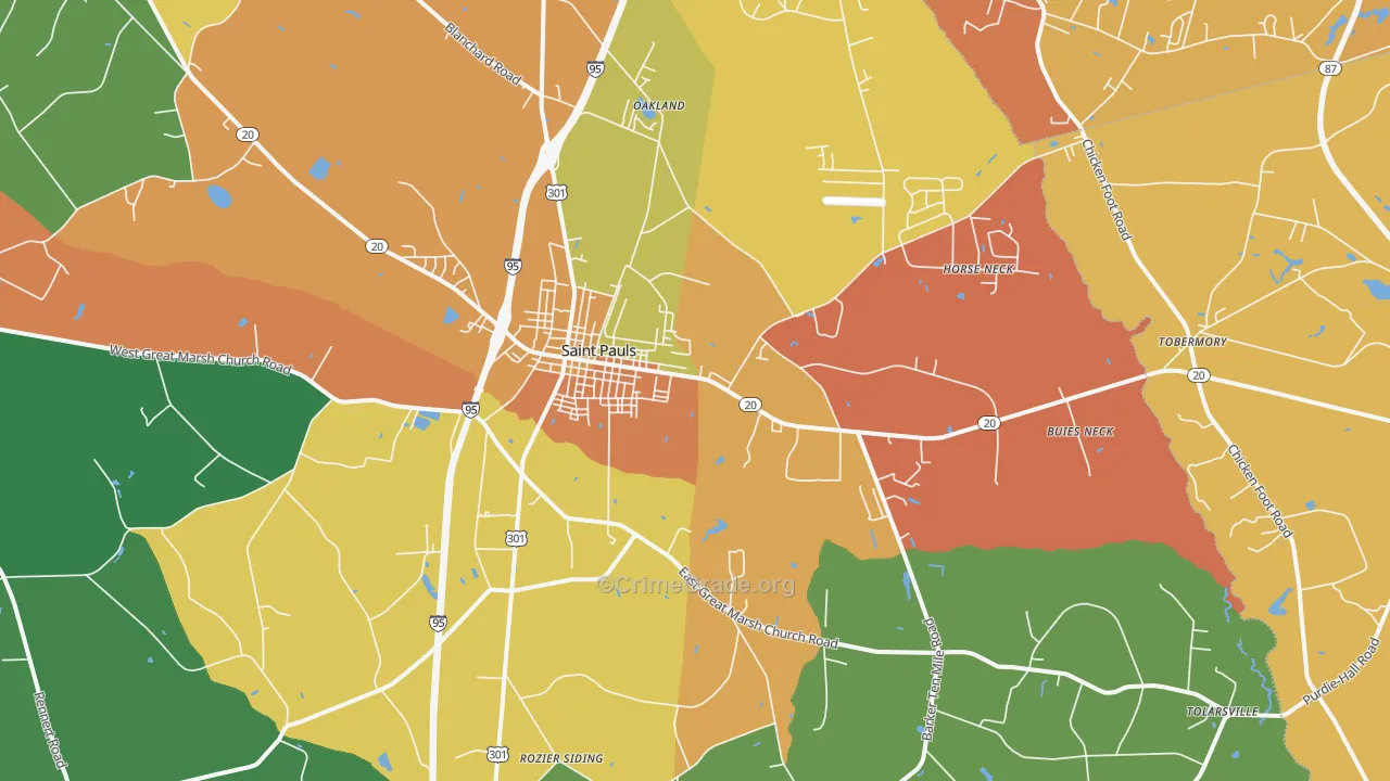 St. Pauls, NC Map of Murder Rates