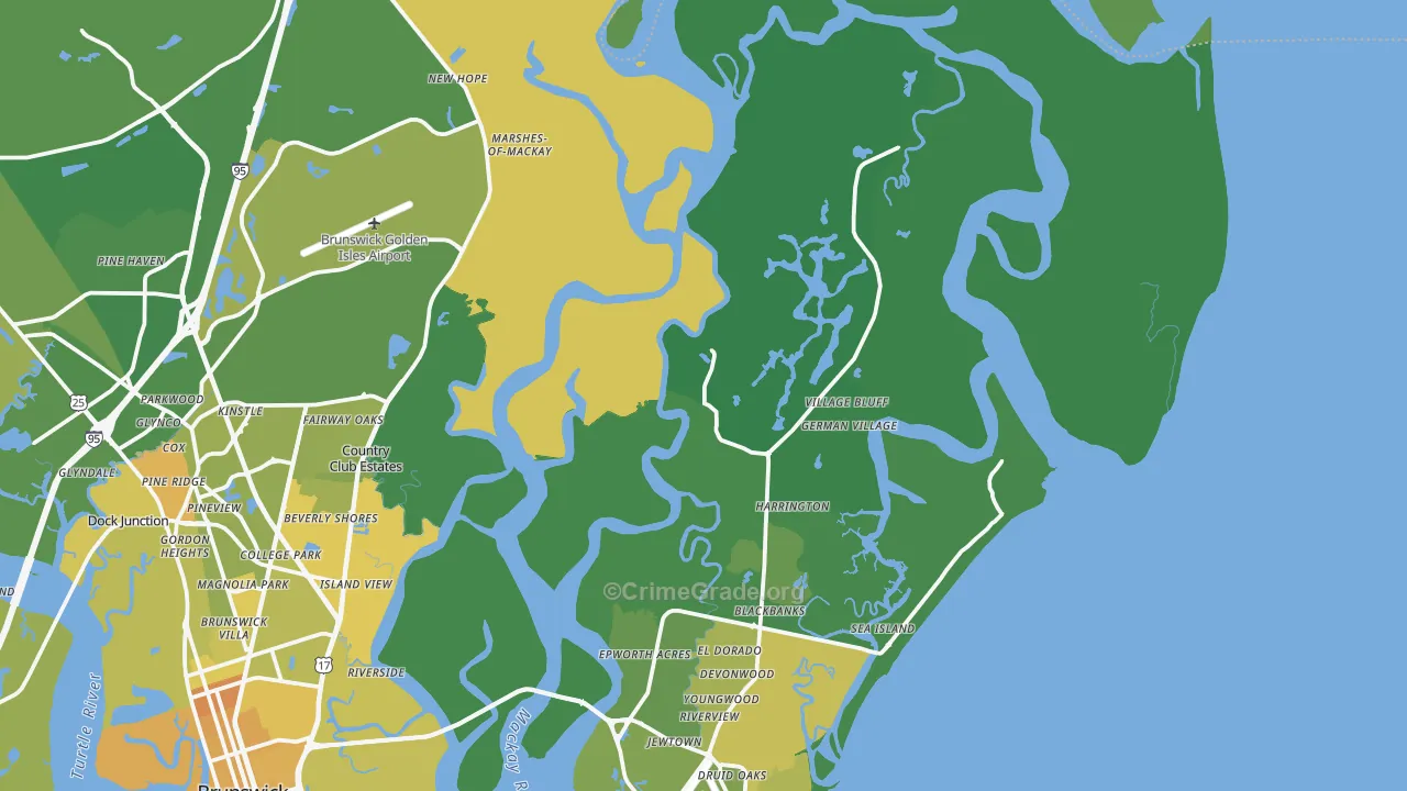 St. Simons Island, GA Map of Murder Rates