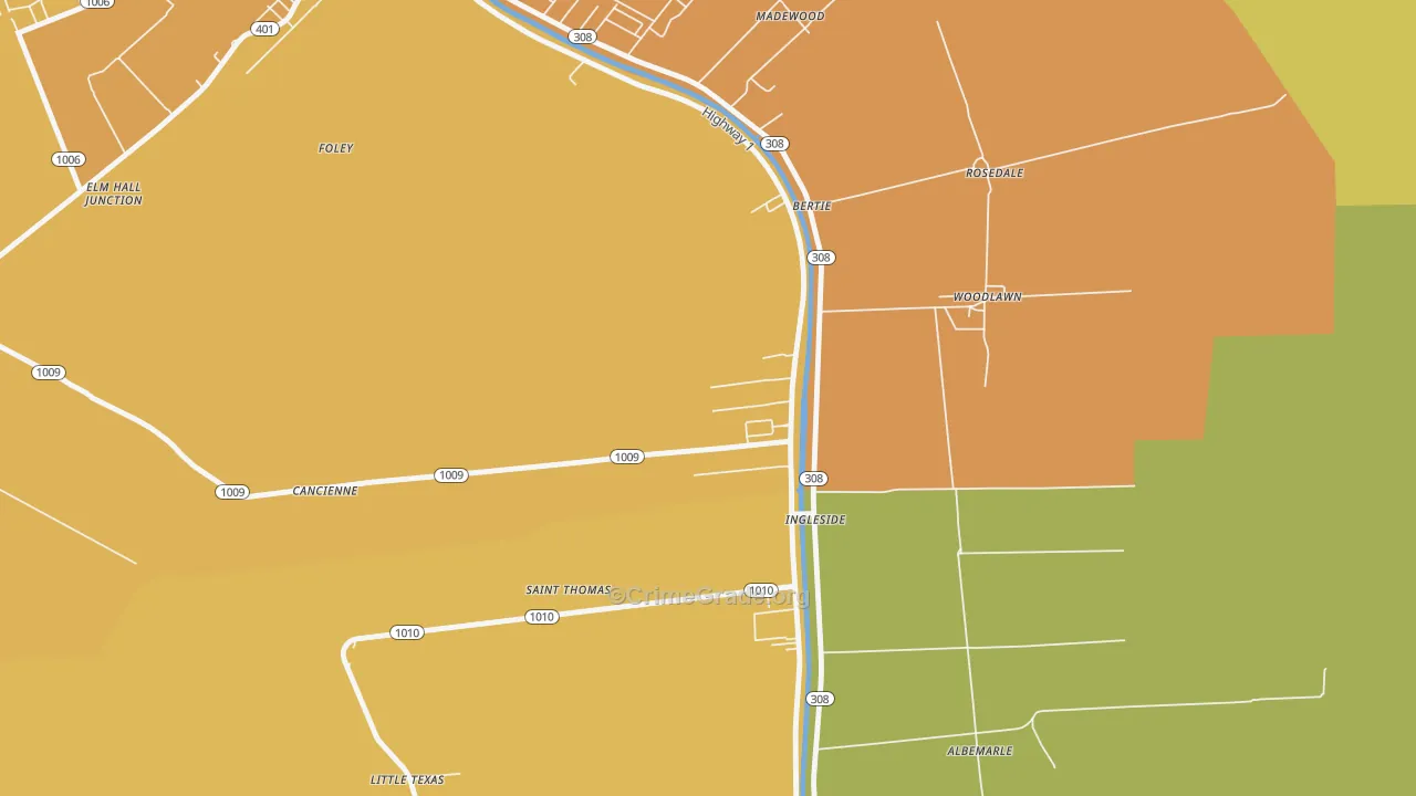 St. Thomas, LA Map of Murder Rates