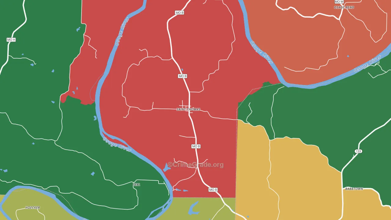 St. Thomas, MO Map of Murder Rates