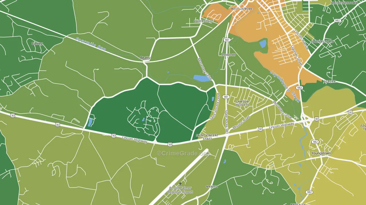 St. Vincent College, PA Map of Murder Rates