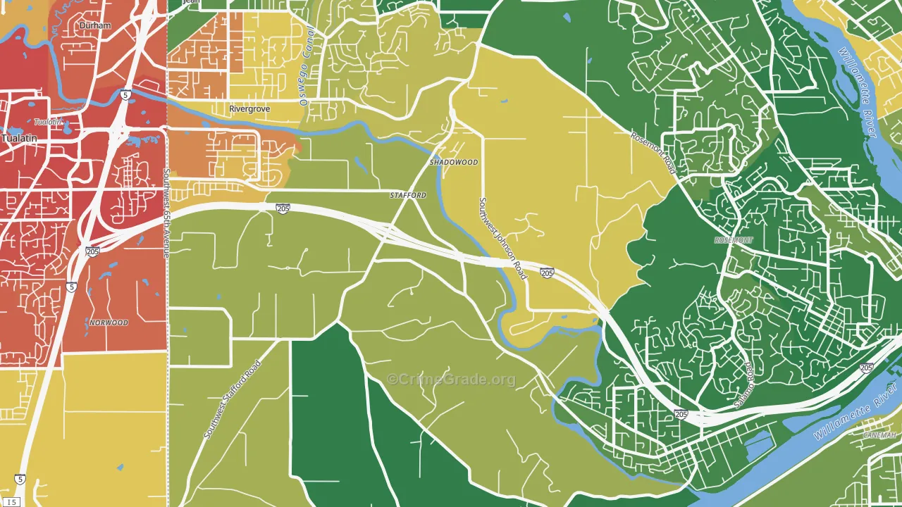 Stafford-Tualatin Valley, West Linn, OR Map of Murder Rates
