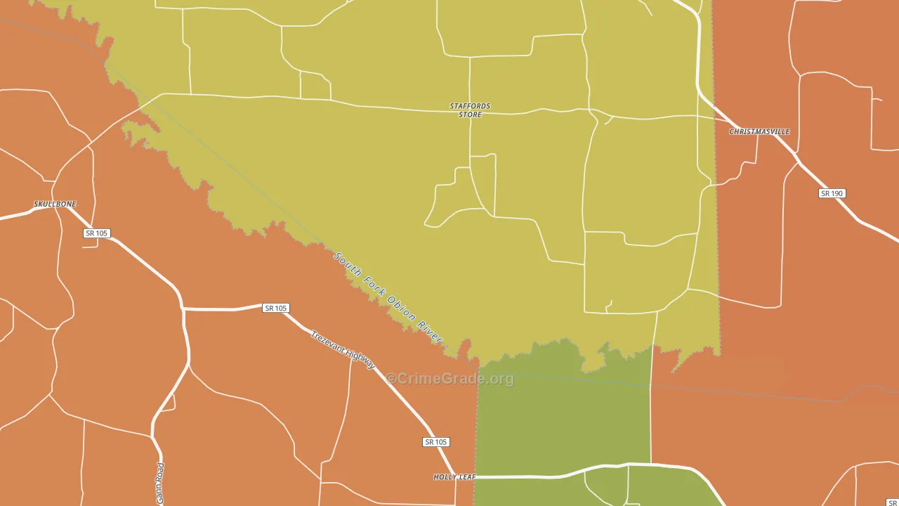 Staffords Store, TN Map of Murder Rates