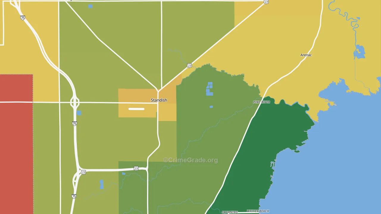 Standish, MI Map of Murder Rates