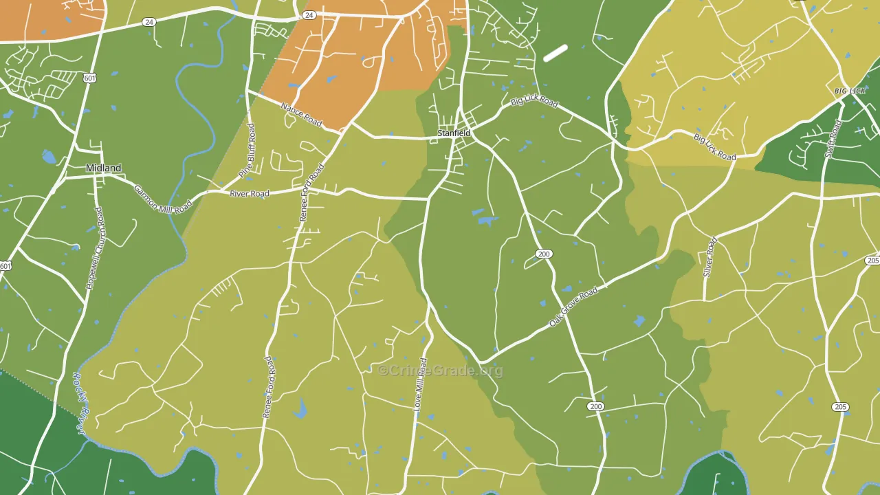 Stanfield, NC Map of Murder Rates