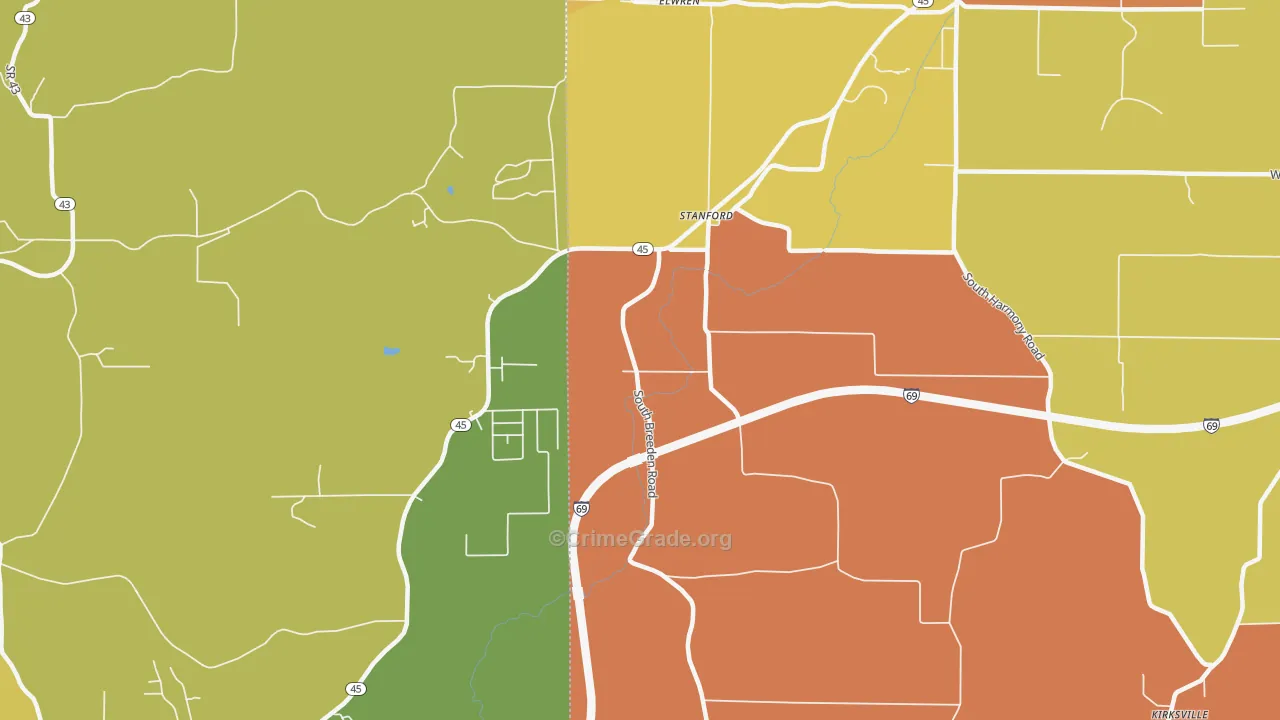 Stanford, IN Map of Murder Rates