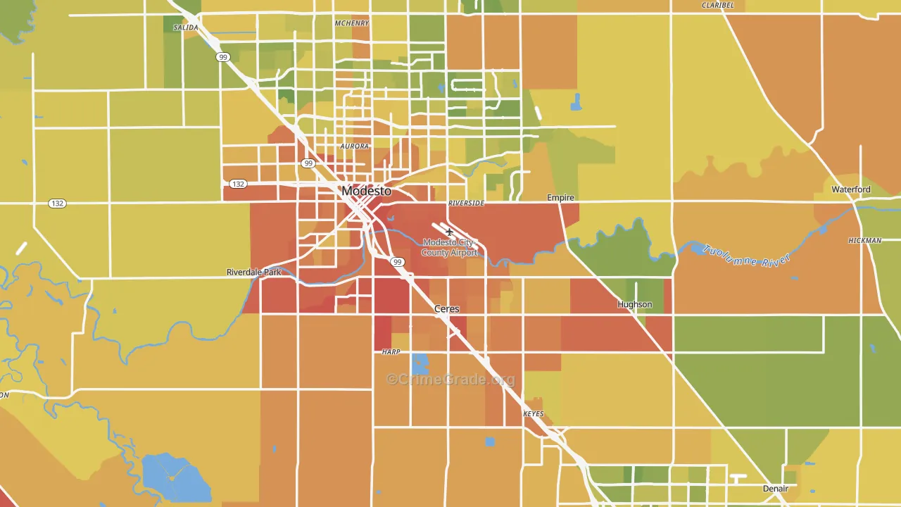 Stanislaus County, CA Map of Murder Rates