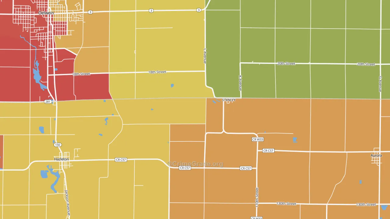 Stanley, IA Map of Murder Rates