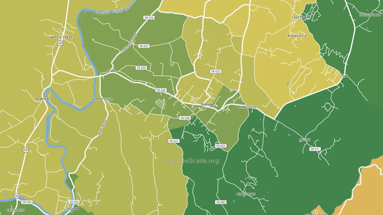 Stanley, VA Map of Murder Rates