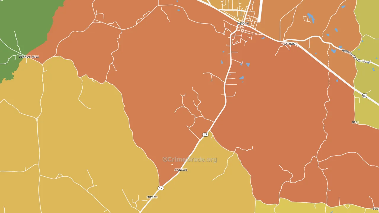Stansel, AL Map of Murder Rates