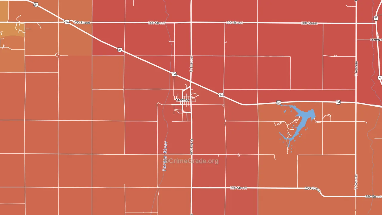 Stanton, IA Map of Murder Rates
