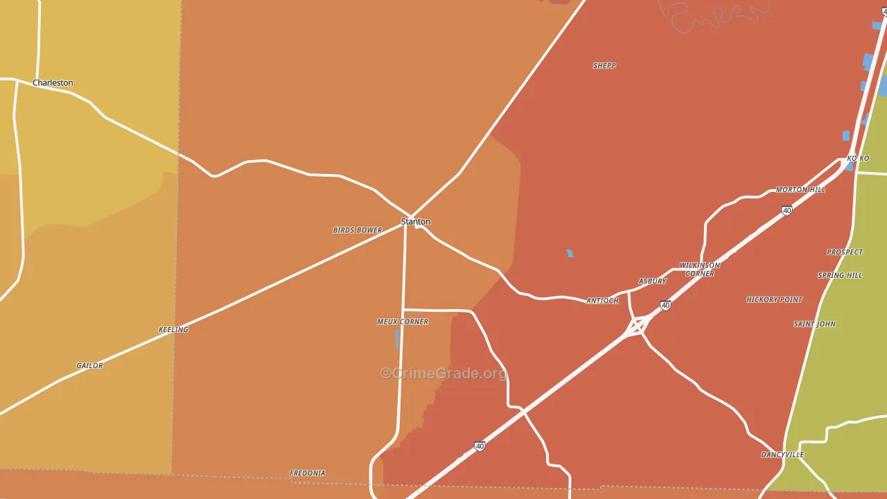 Stanton, TN Map of Murder Rates