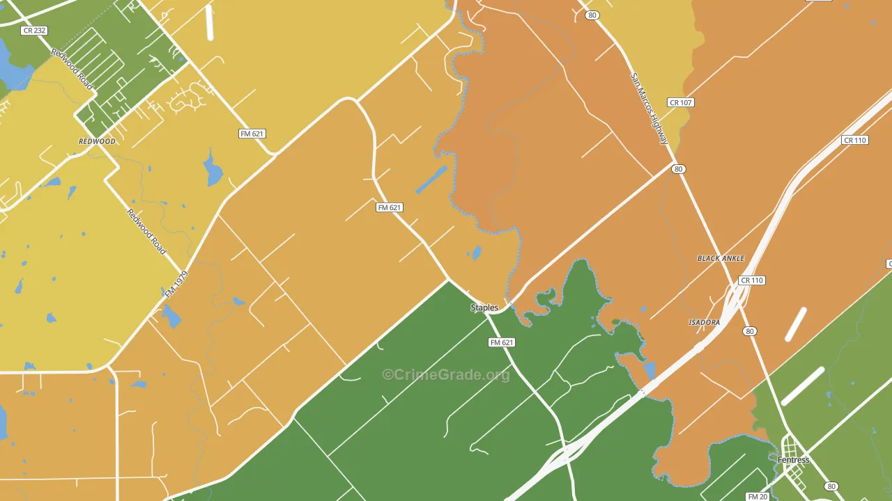 Staples, TX Map of Murder Rates