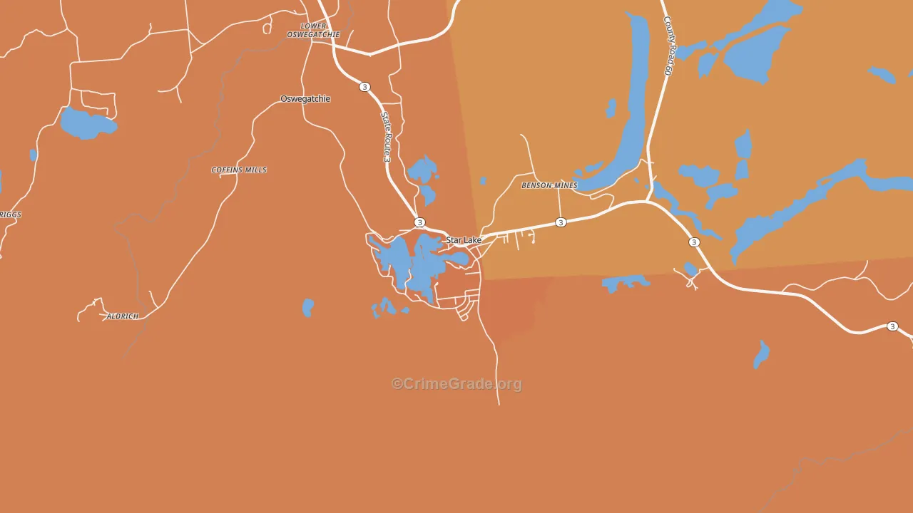 Star Lake, NY Map of Murder Rates