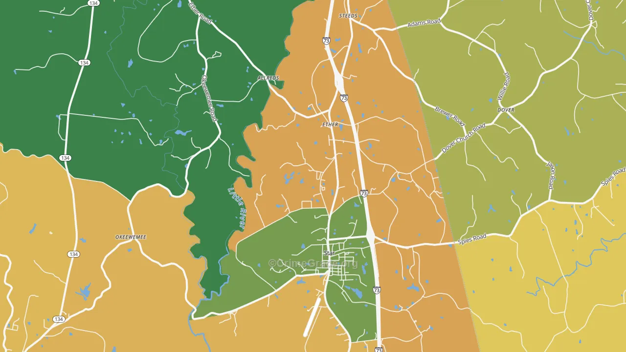 Star, NC Map of Murder Rates