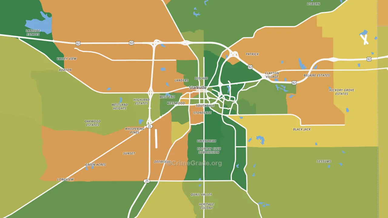 Starkville, MS Map of Murder Rates