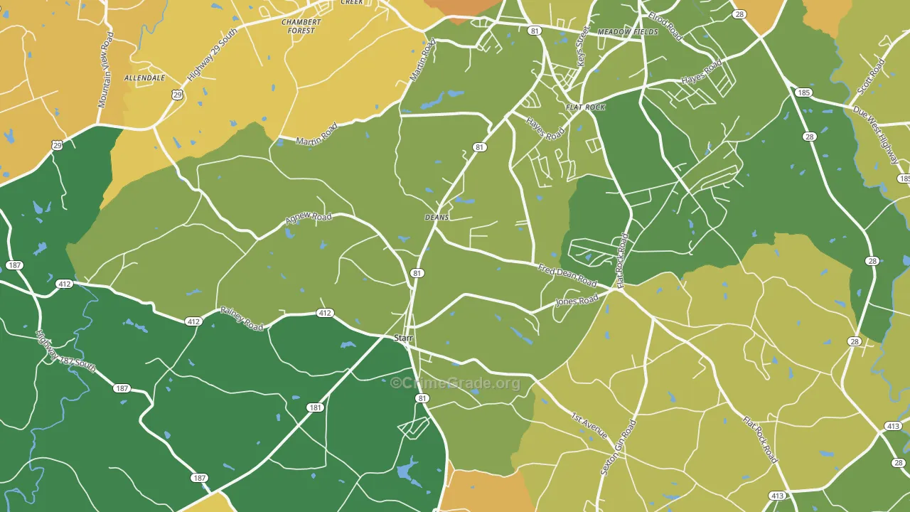 Starr, SC Map of Murder Rates