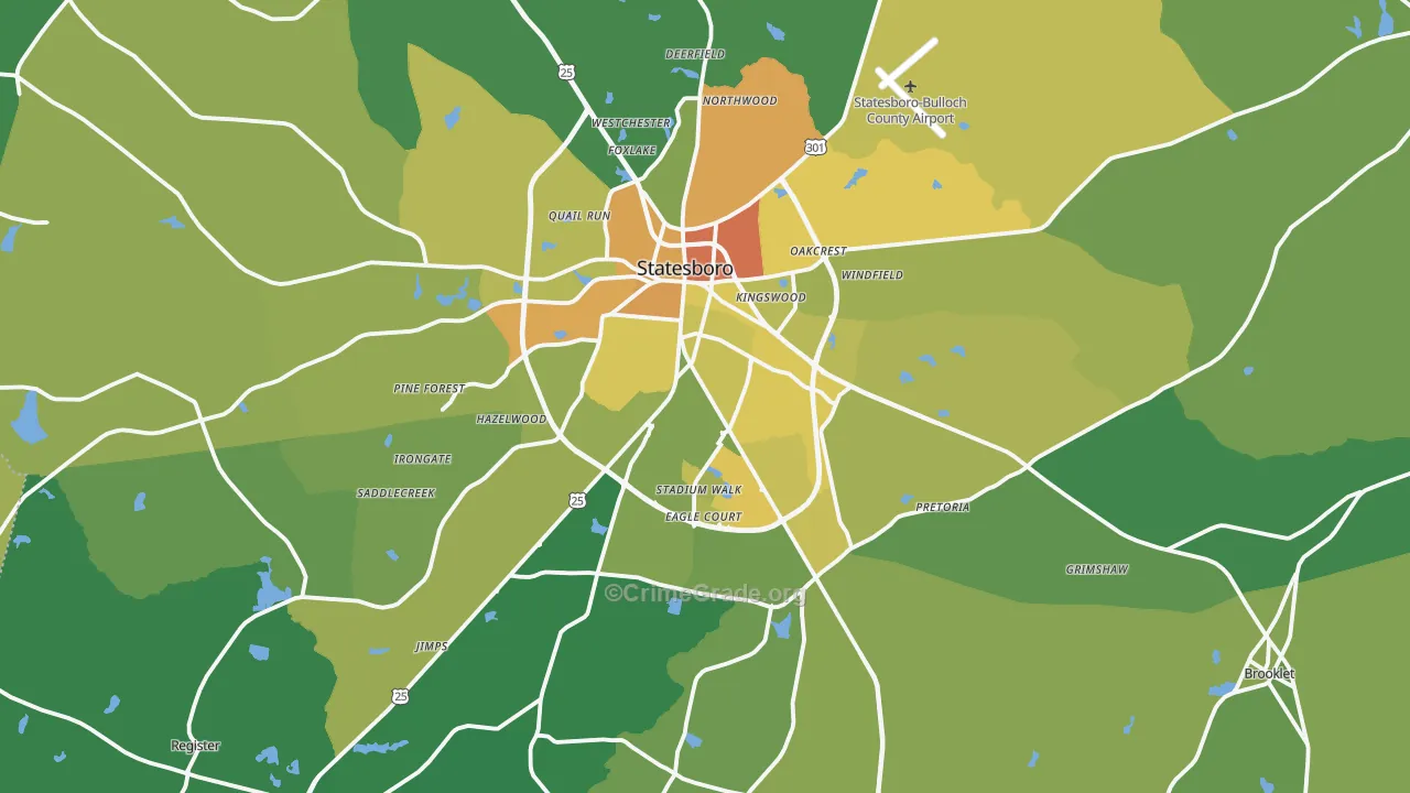 Statesboro, GA Map of Murder Rates